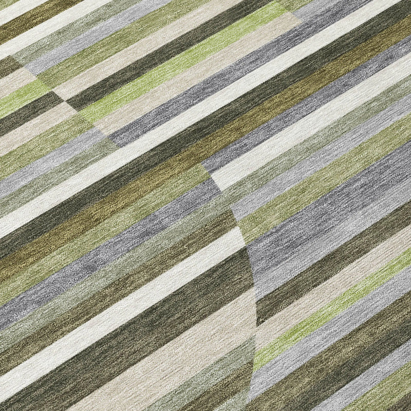 9' X 12' Olive Green And Fern Green Striped Washable Indoor Outdoor Area Rug Homeroots Outdoor