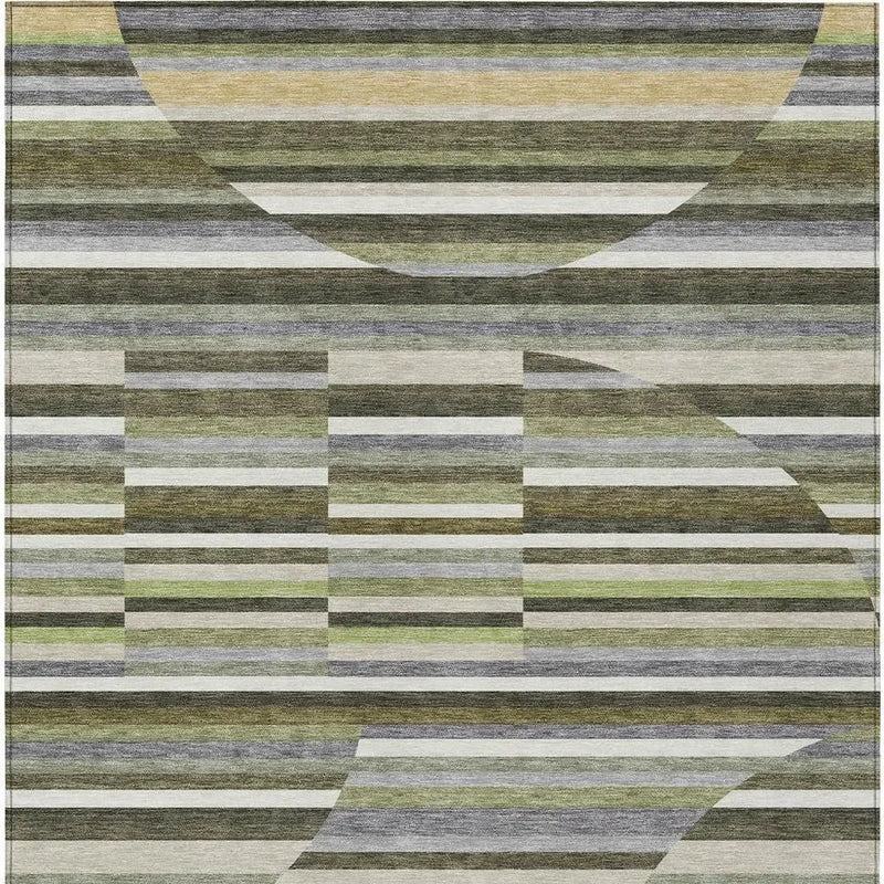 9' X 12' Olive Green And Fern Green Striped Washable Indoor Outdoor Area Rug Homeroots Outdoor