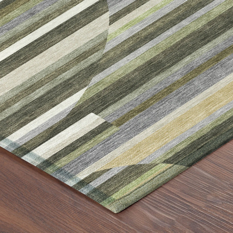 9' X 12' Olive Green And Fern Green Striped Washable Indoor Outdoor Area Rug Homeroots Outdoor