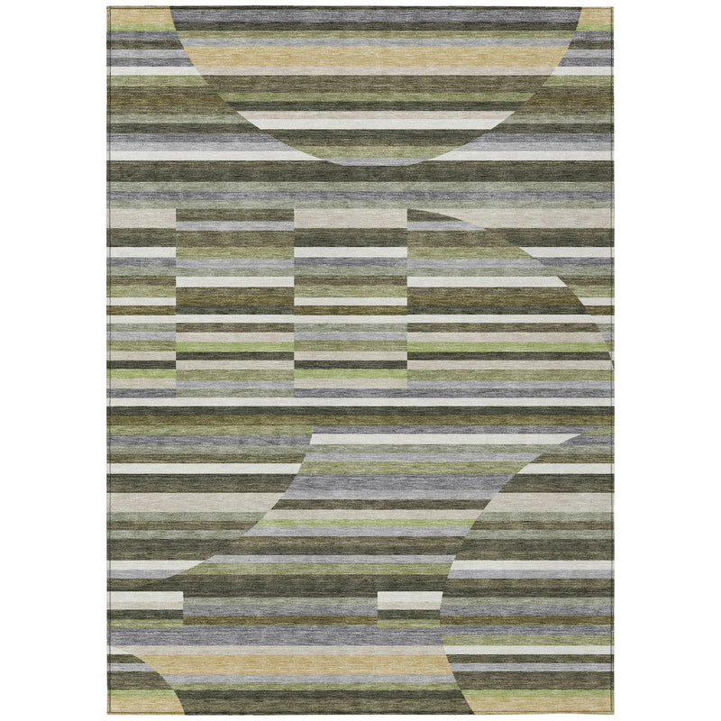9' X 12' Olive Green And Fern Green Striped Washable Indoor Outdoor Area Rug Homeroots Outdoor