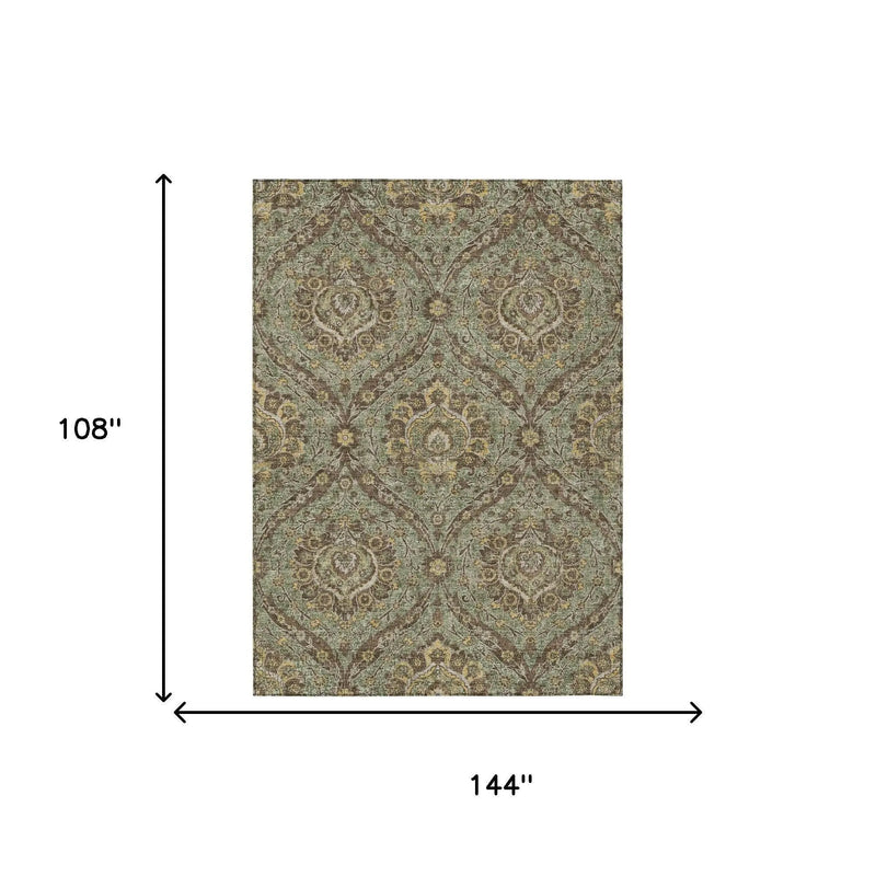 9' X 12' Olive Green And Granite Gray Floral Washable Indoor Outdoor Area Rug Homeroots Outdoor