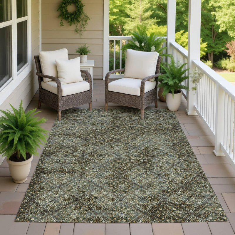 9' X 12' Olive Green And Graphite Geometric Washable Indoor Outdoor Area Rug Homeroots Outdoor
