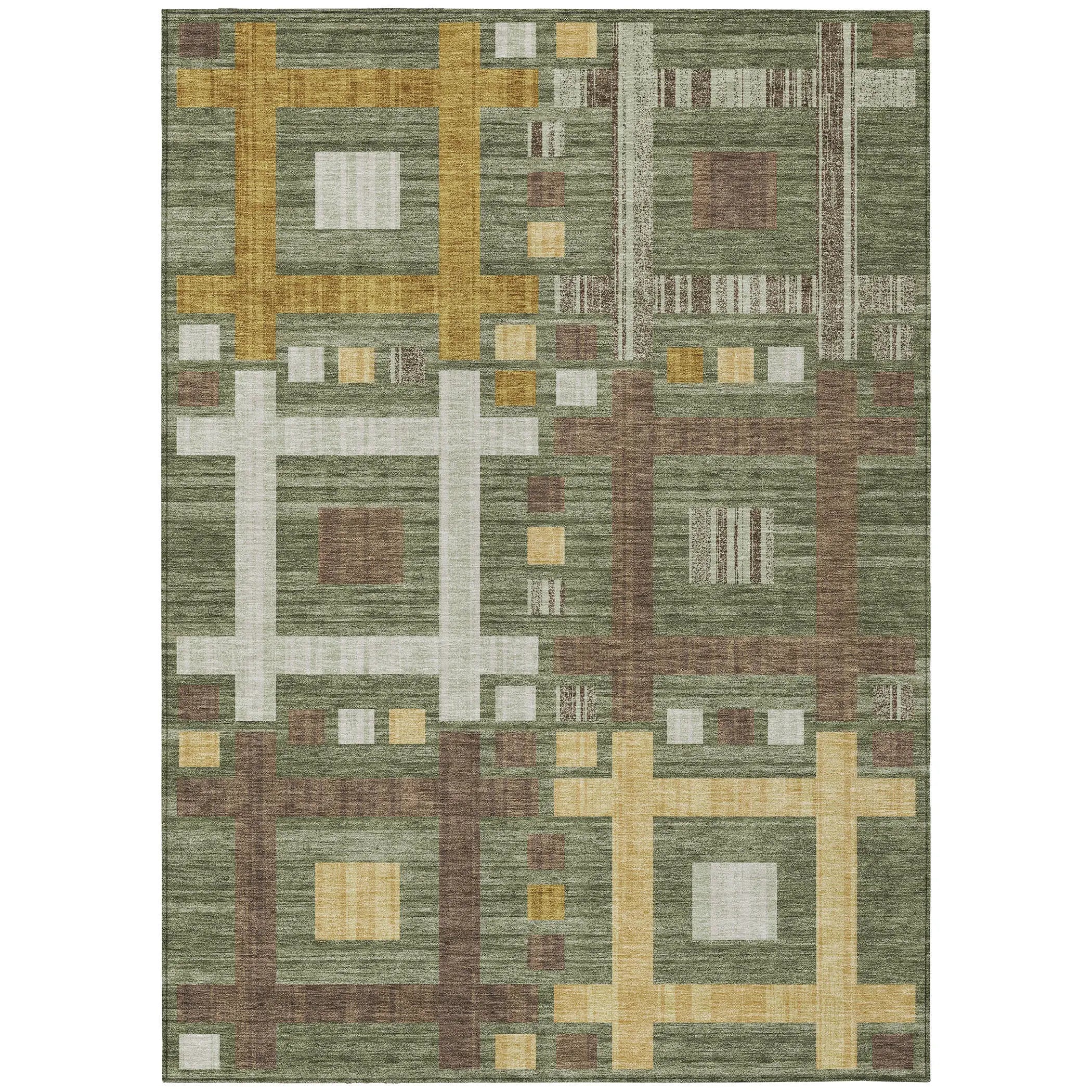 9' X 12' Olive Green And Gray Geometric Washable Indoor Outdoor Area Rug Homeroots Outdoor
