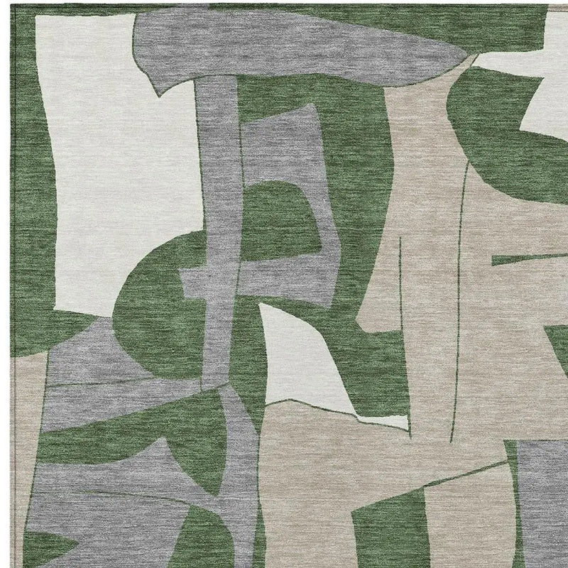 9' X 12' Olive Green And Gray Geometric Washable Indoor Outdoor Area Rug Homeroots Outdoor