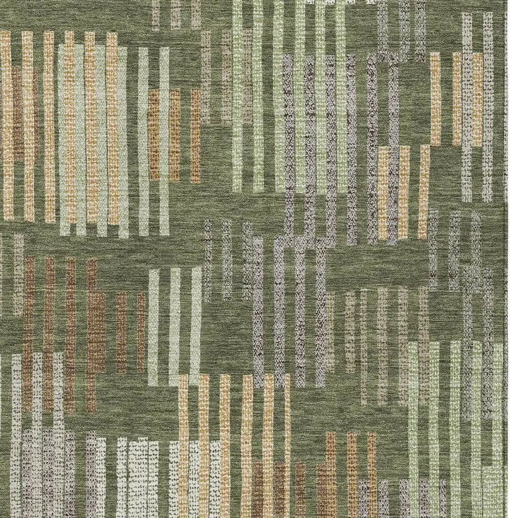 9' X 12' Olive Green And Gray Striped Washable Indoor Outdoor Area Rug Homeroots Outdoor