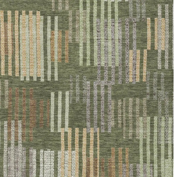 9' X 12' Olive Green And Gray Striped Washable Indoor Outdoor Area Rug Homeroots Outdoor