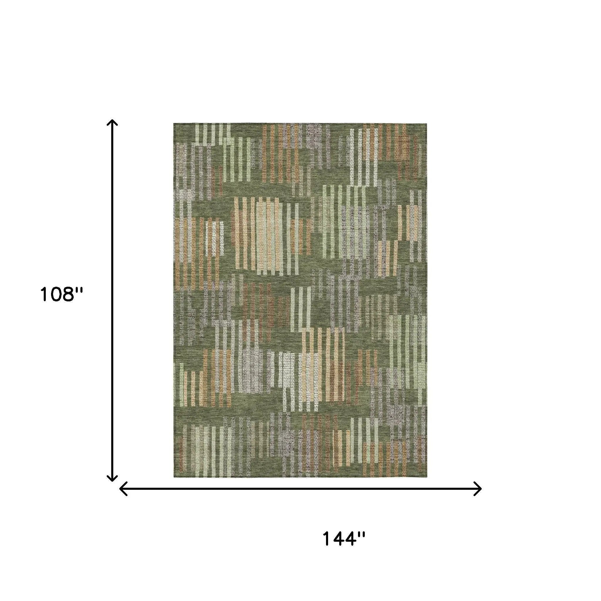 9' X 12' Olive Green And Gray Striped Washable Indoor Outdoor Area Rug Homeroots Outdoor