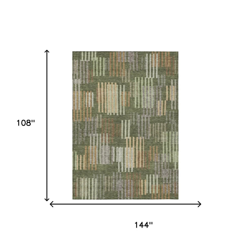 9' X 12' Olive Green And Gray Striped Washable Indoor Outdoor Area Rug Homeroots Outdoor