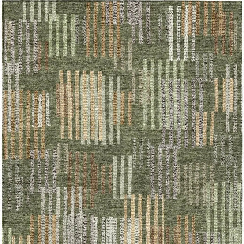 9' X 12' Olive Green And Gray Striped Washable Indoor Outdoor Area Rug Homeroots Outdoor