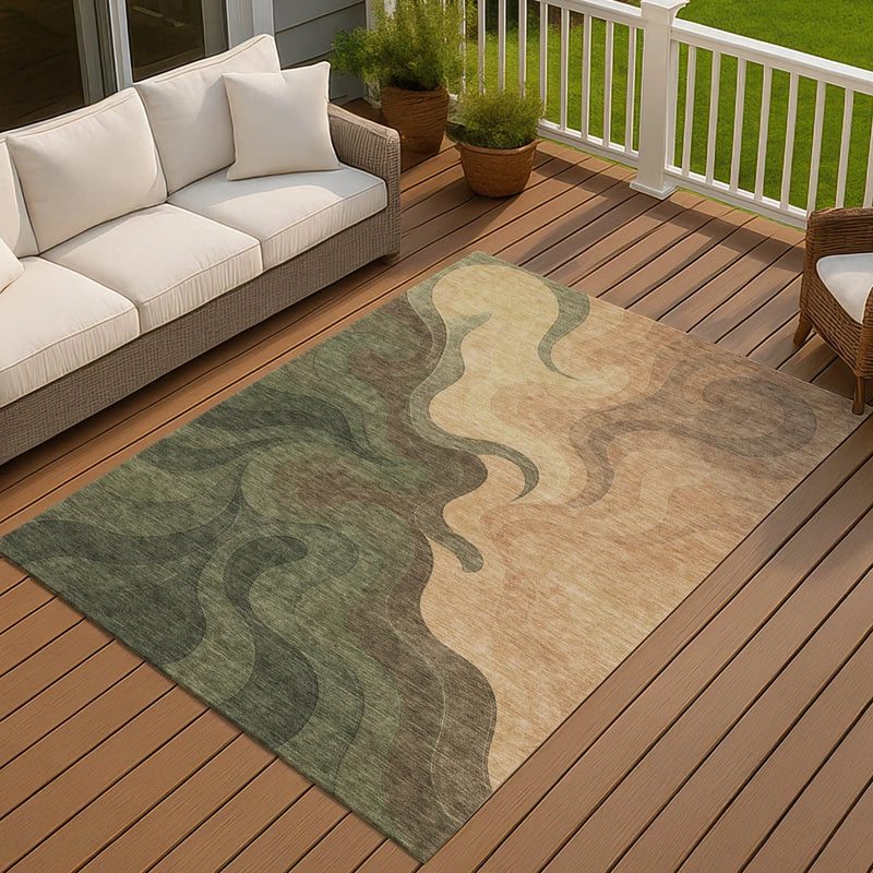 9' X 12' Olive Green And Green Abstract Washable Indoor Outdoor Area Rug Homeroots Outdoor