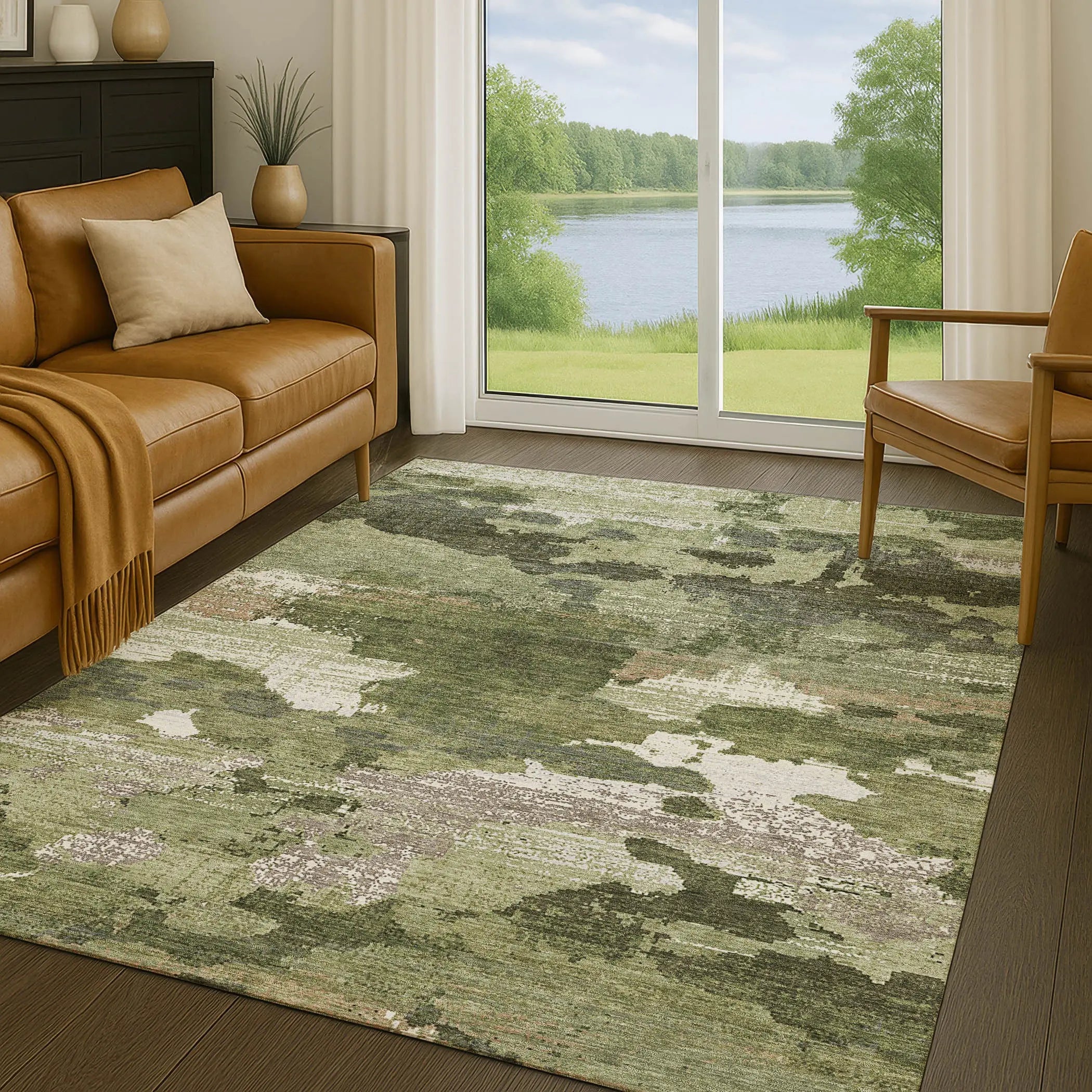 9' X 12' Olive Green And Green Abstract Washable Indoor Outdoor Area Rug Homeroots Outdoor
