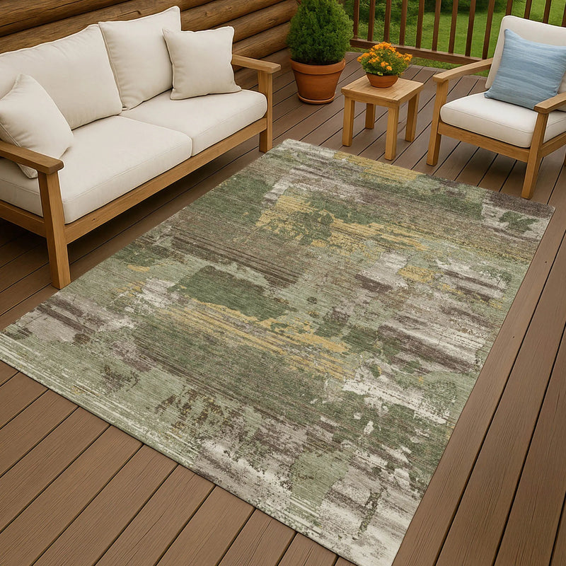 9' X 12' Olive Green And Green Abstract Washable Indoor Outdoor Area Rug Homeroots Outdoor