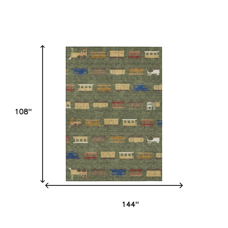 9' X 12' Olive Green And Green Abstract Washable Indoor Outdoor Area Rug Homeroots Outdoor