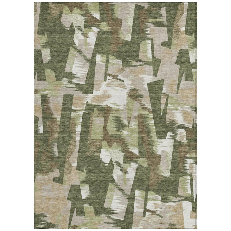 9' X 12' Olive Green And Green Abstract Washable Indoor Outdoor Area Rug Homeroots Outdoor