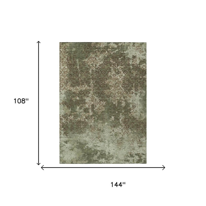 9' X 12' Olive Green And Green Abstract Washable Indoor Outdoor Area Rug Homeroots Outdoor