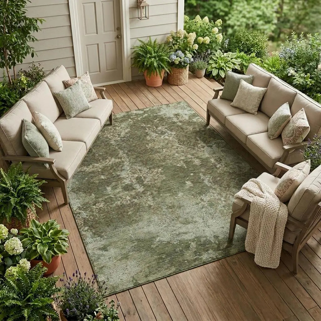 9' X 12' Olive Green And Green Abstract Washable Indoor Outdoor Area Rug Homeroots Outdoor