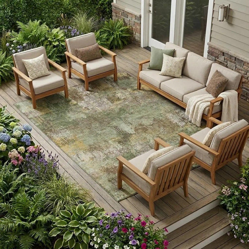 9' X 12' Olive Green And Green Abstract Washable Indoor Outdoor Area Rug Homeroots Outdoor