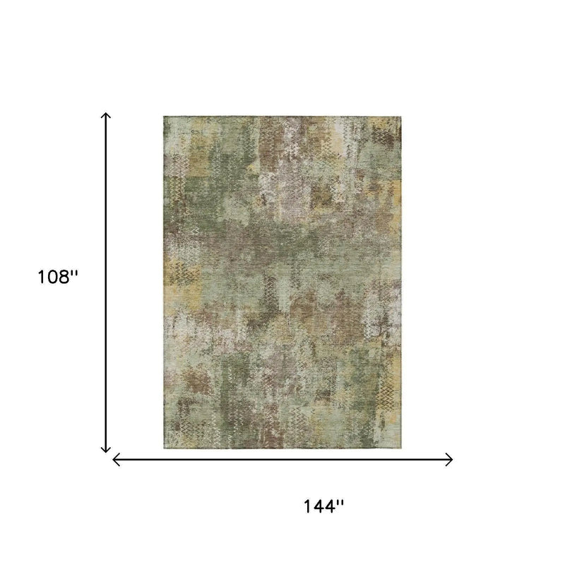9' X 12' Olive Green And Green Abstract Washable Indoor Outdoor Area Rug Homeroots Outdoor