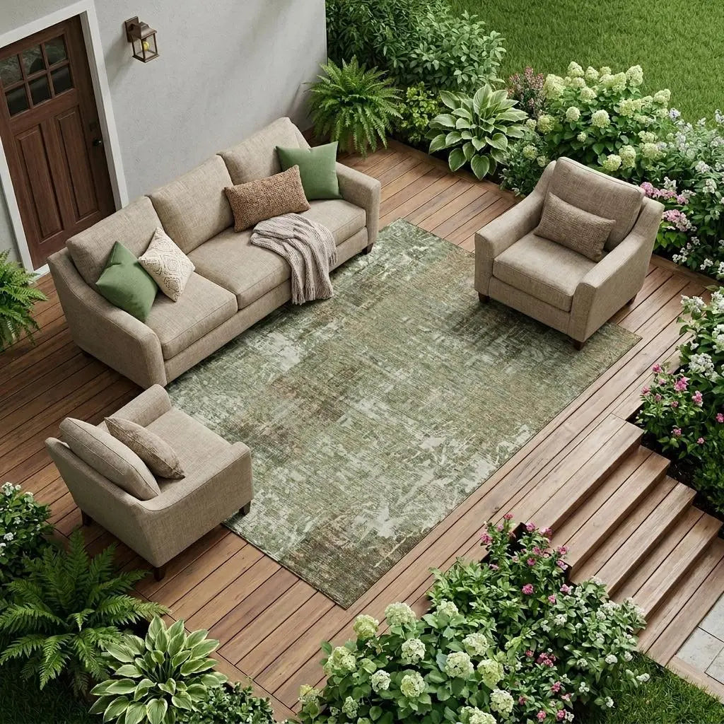 9' X 12' Olive Green And Green Abstract Washable Indoor Outdoor Area Rug Homeroots Outdoor