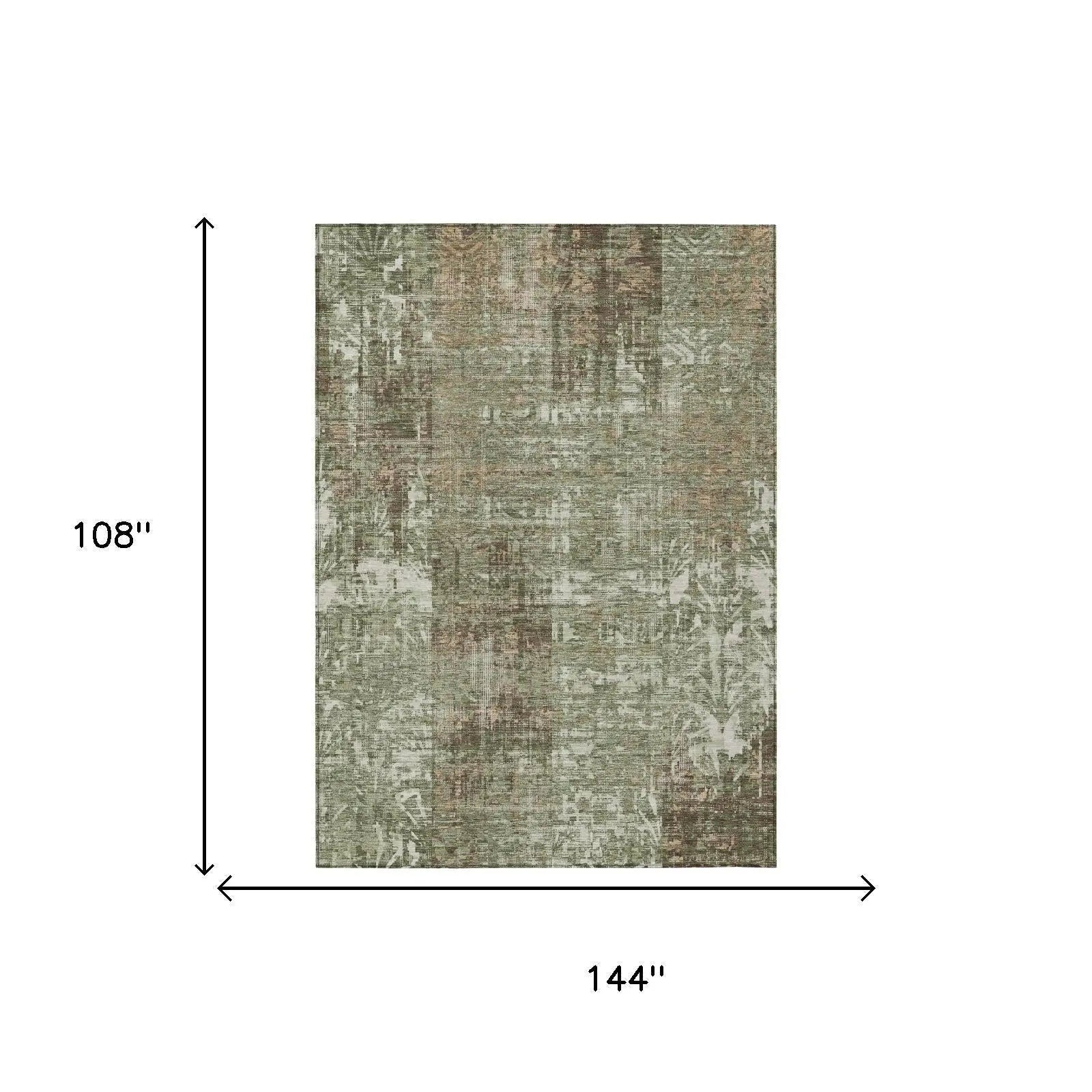 9' X 12' Olive Green And Green Abstract Washable Indoor Outdoor Area Rug Homeroots Outdoor