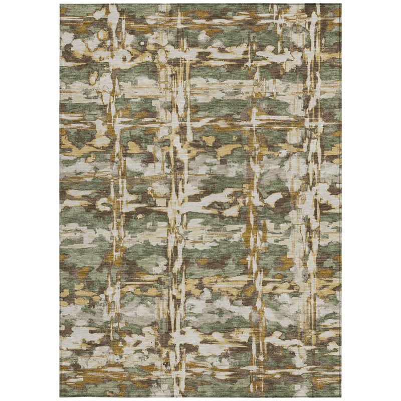 9' X 12' Olive Green And Green Abstract Washable Indoor Outdoor Area Rug Homeroots Outdoor