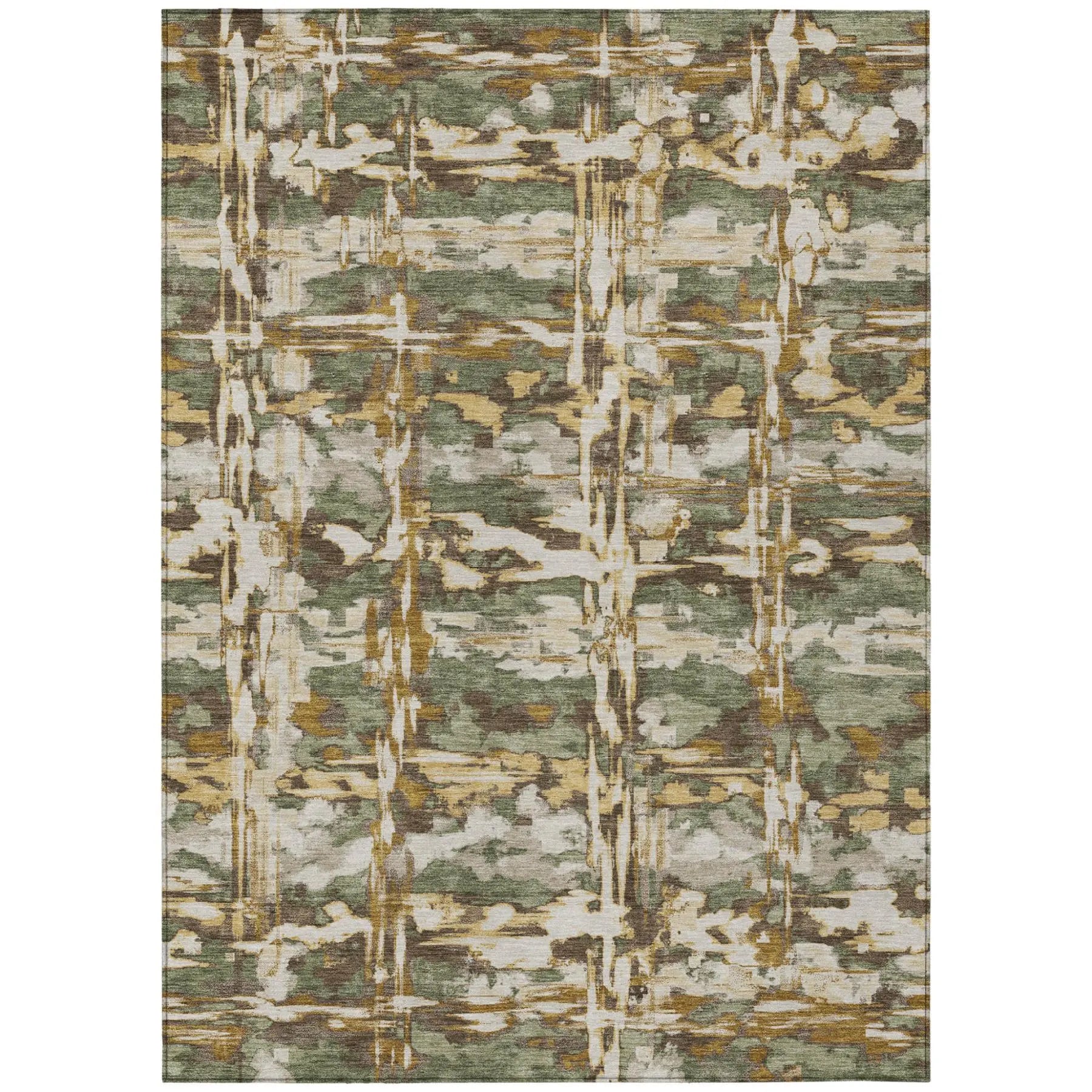 9' X 12' Olive Green And Green Abstract Washable Indoor Outdoor Area Rug Homeroots Outdoor