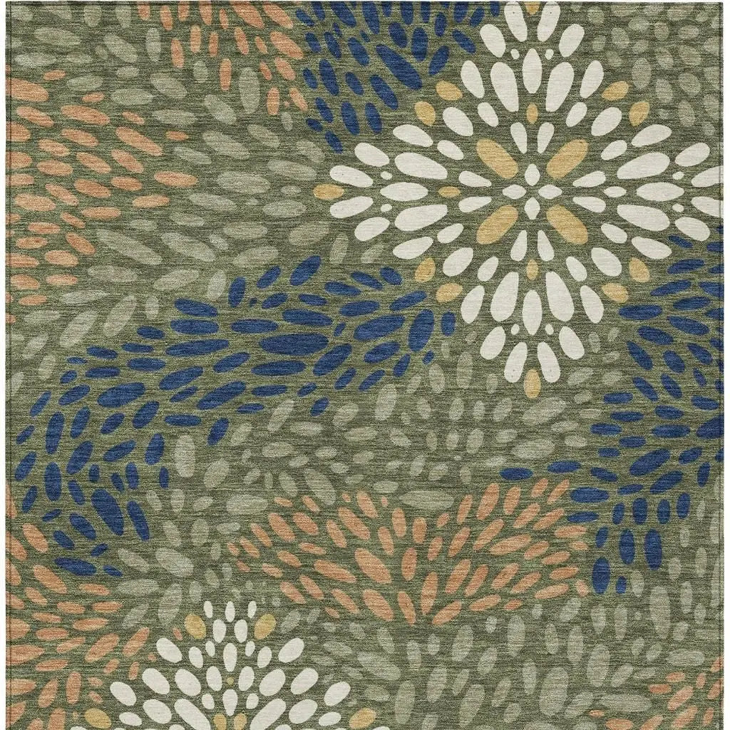 9' X 12' Olive Green And Green Abstract Washable Indoor Outdoor Area Rug Homeroots Outdoor