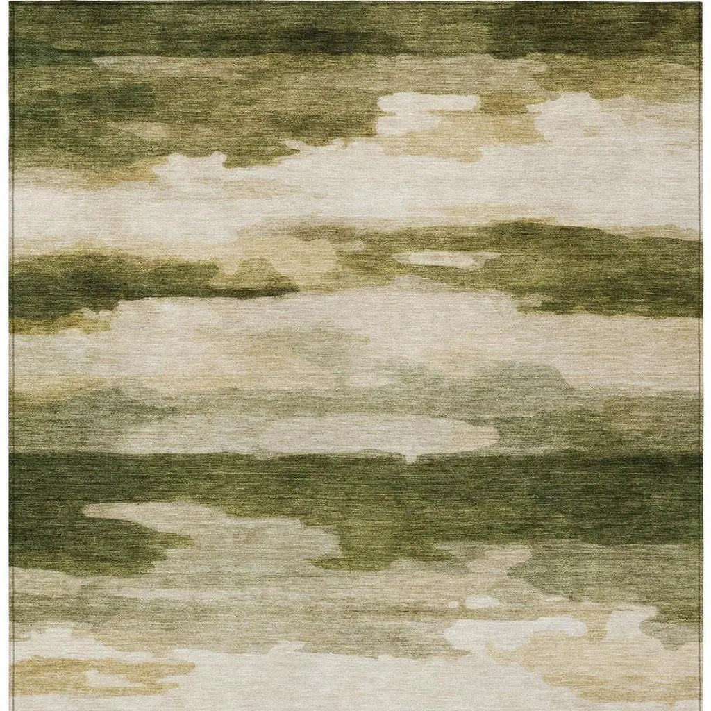 9' X 12' Olive Green And Green Abstract Washable Indoor Outdoor Area Rug Homeroots Outdoor