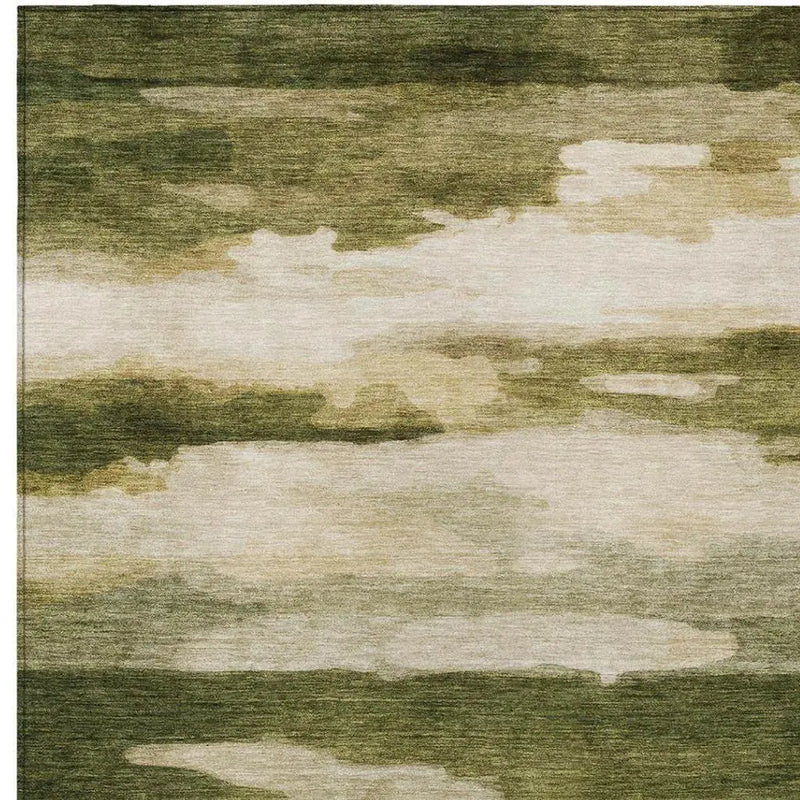 9' X 12' Olive Green And Green Abstract Washable Indoor Outdoor Area Rug Homeroots Outdoor