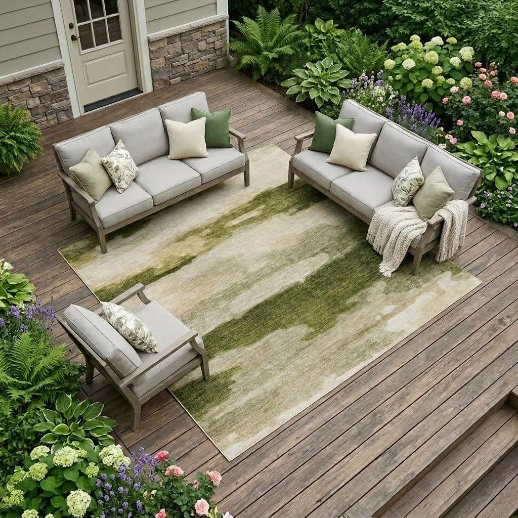 9' X 12' Olive Green And Green Abstract Washable Indoor Outdoor Area Rug Homeroots Outdoor