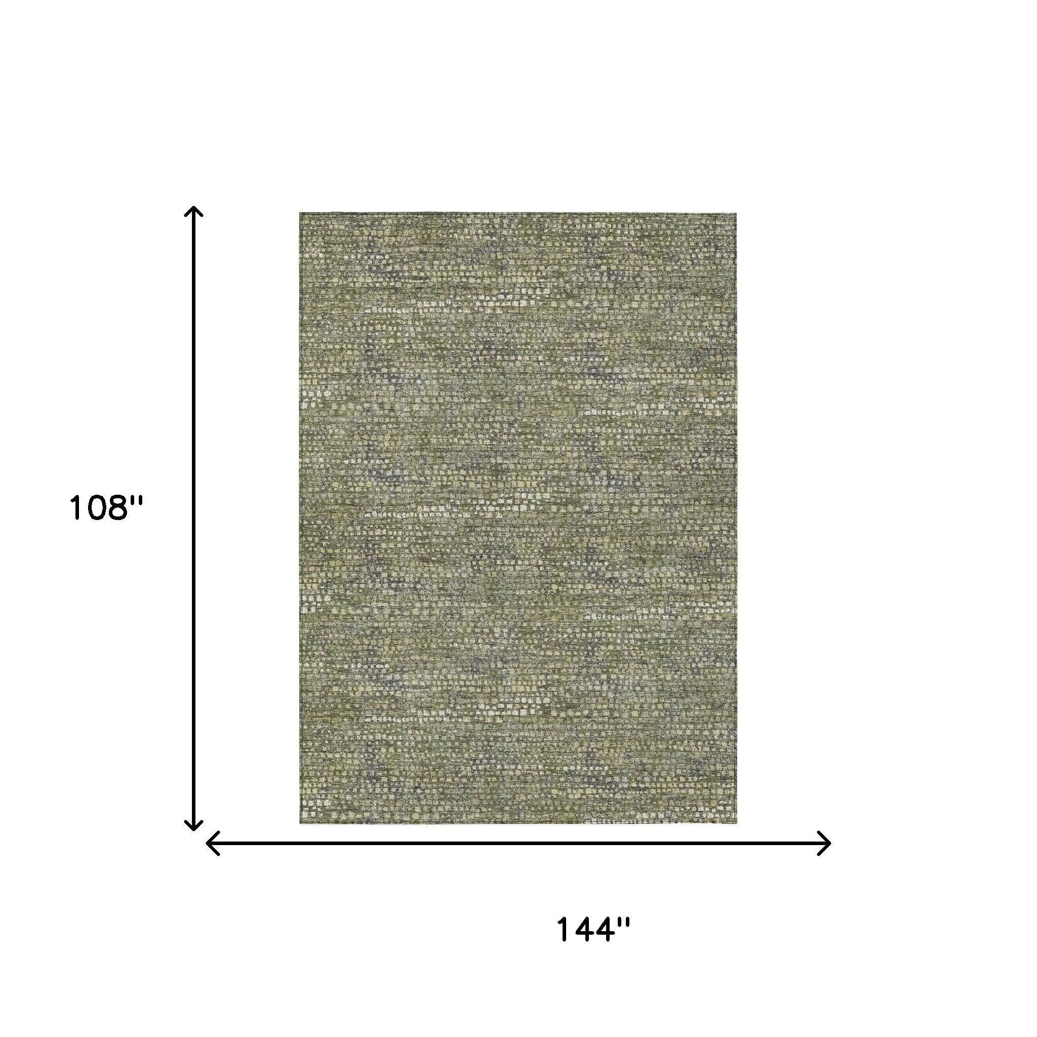 9' X 12' Olive Green And Green Abstract Washable Indoor Outdoor Area Rug Homeroots Outdoor