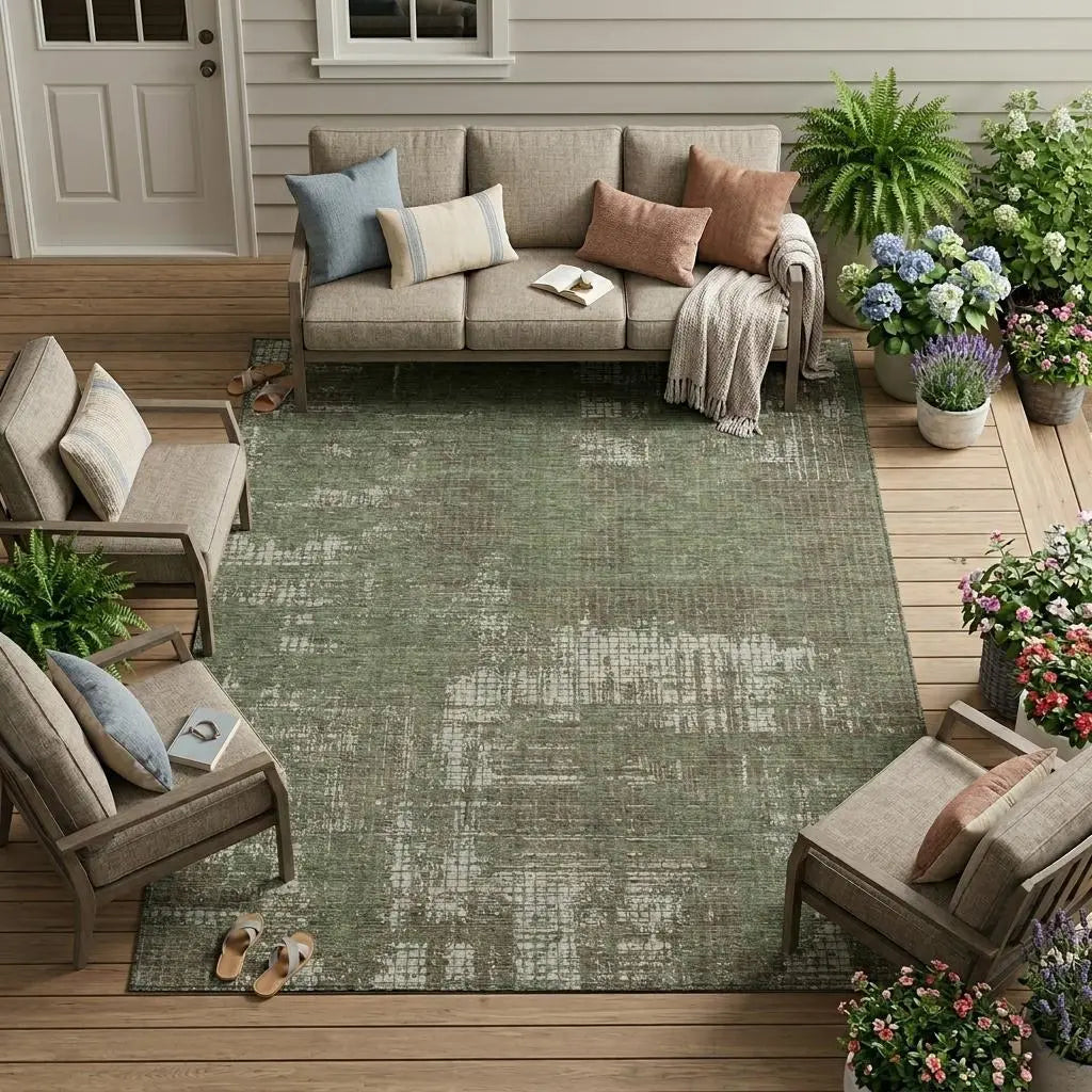 9' X 12' Olive Green And Green Abstract Washable Indoor Outdoor Area Rug Homeroots Outdoor