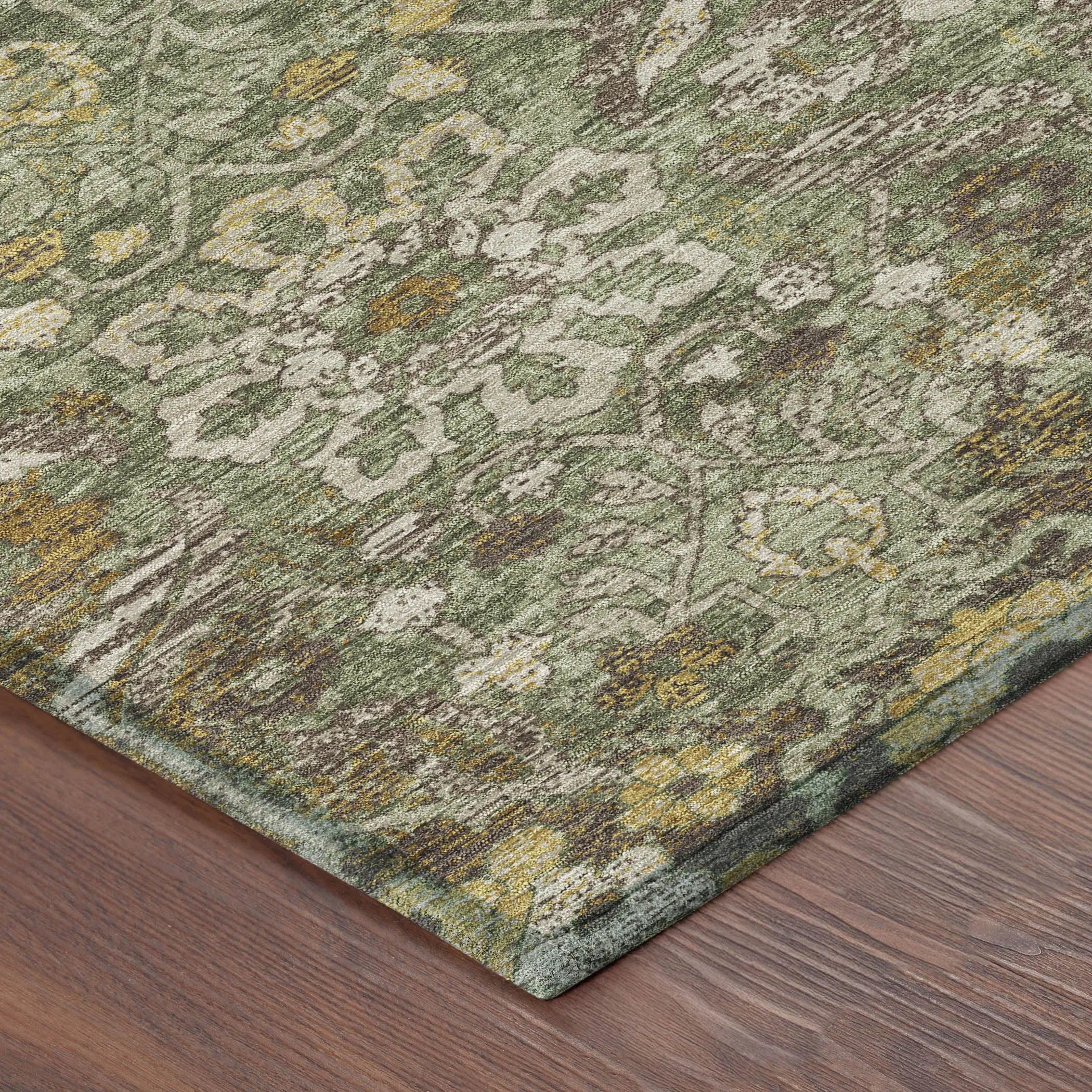 9' X 12' Olive Green And Green Damask Washable Indoor Outdoor Area Rug Homeroots Outdoor
