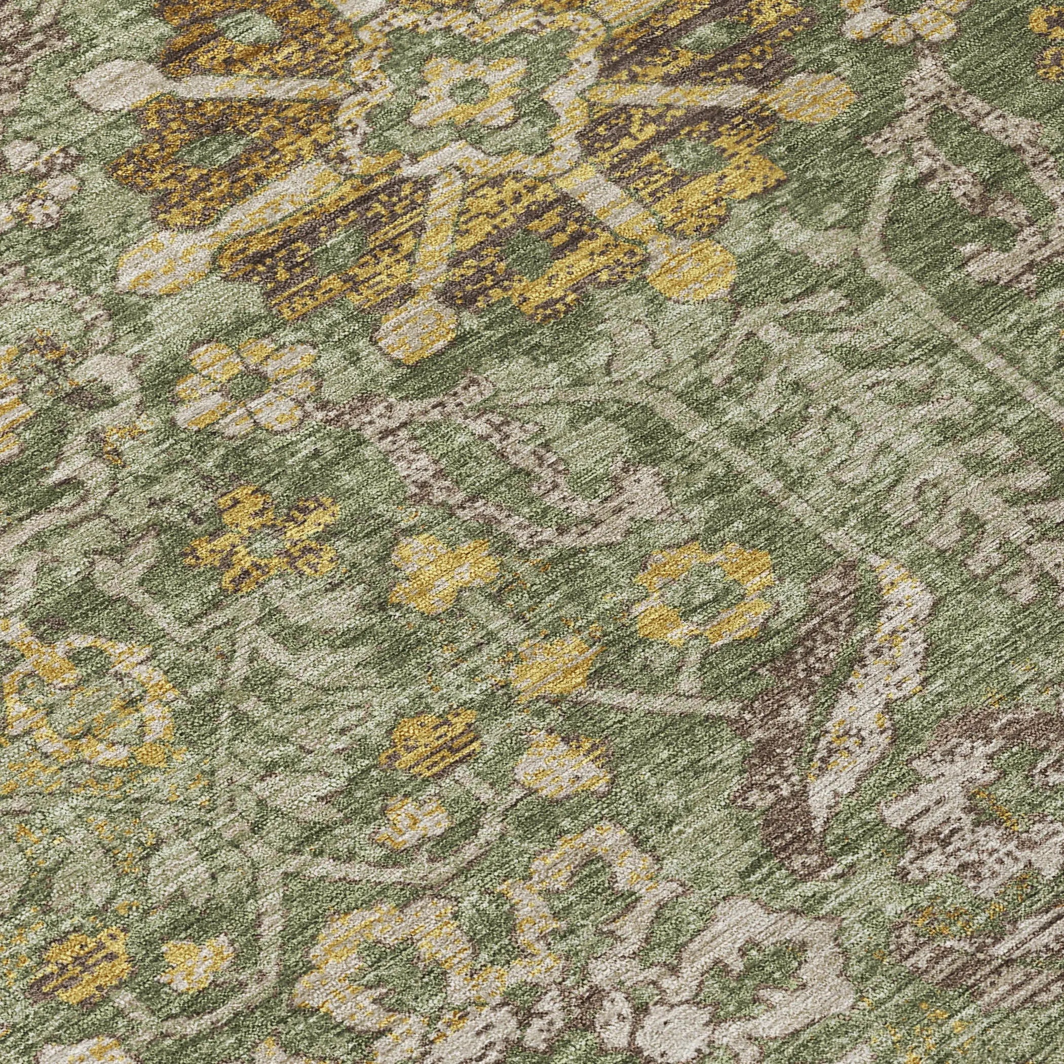 9' X 12' Olive Green And Green Damask Washable Indoor Outdoor Area Rug Homeroots Outdoor