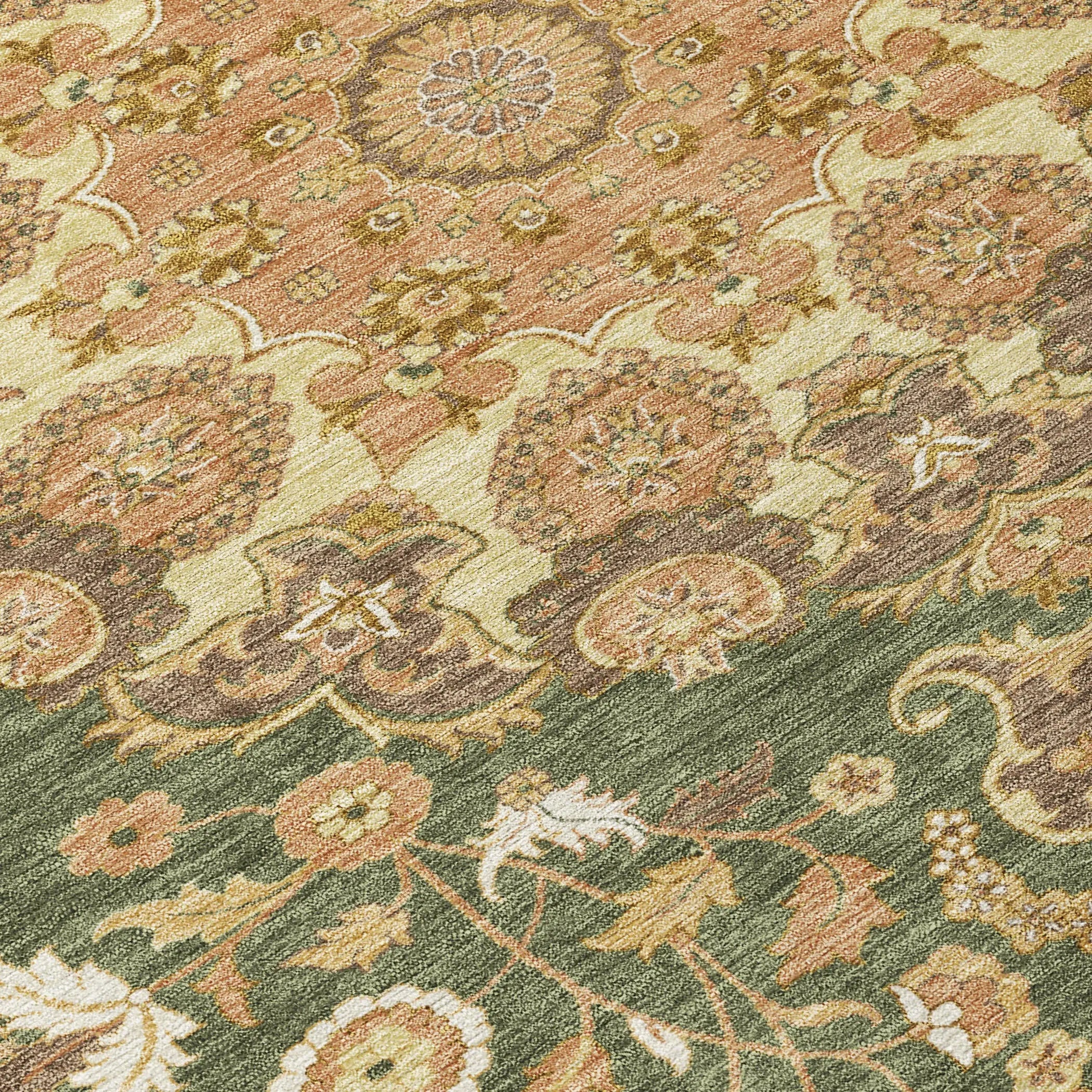 9' X 12' Olive Green And Green Damask Washable Indoor Outdoor Area Rug Homeroots Outdoor