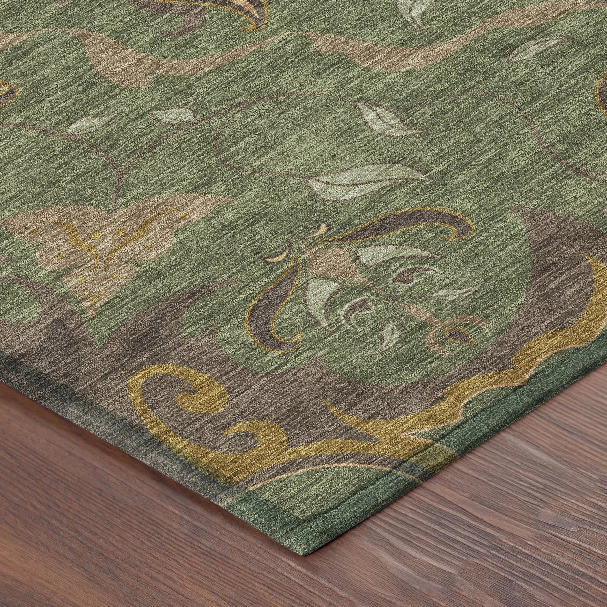 9' X 12' Olive Green And Green Damask Washable Indoor Outdoor Area Rug Homeroots Outdoor