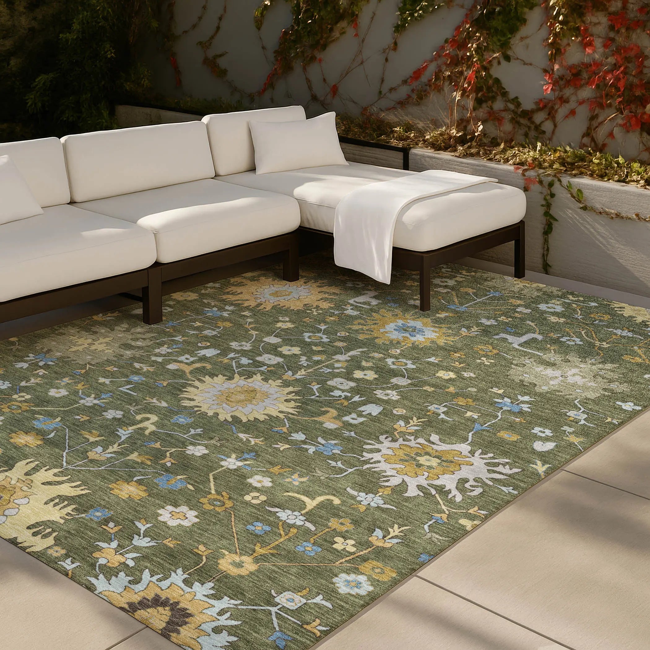 9' X 12' Olive Green And Green Faux Bois Washable Indoor Outdoor Area Rug Homeroots Outdoor