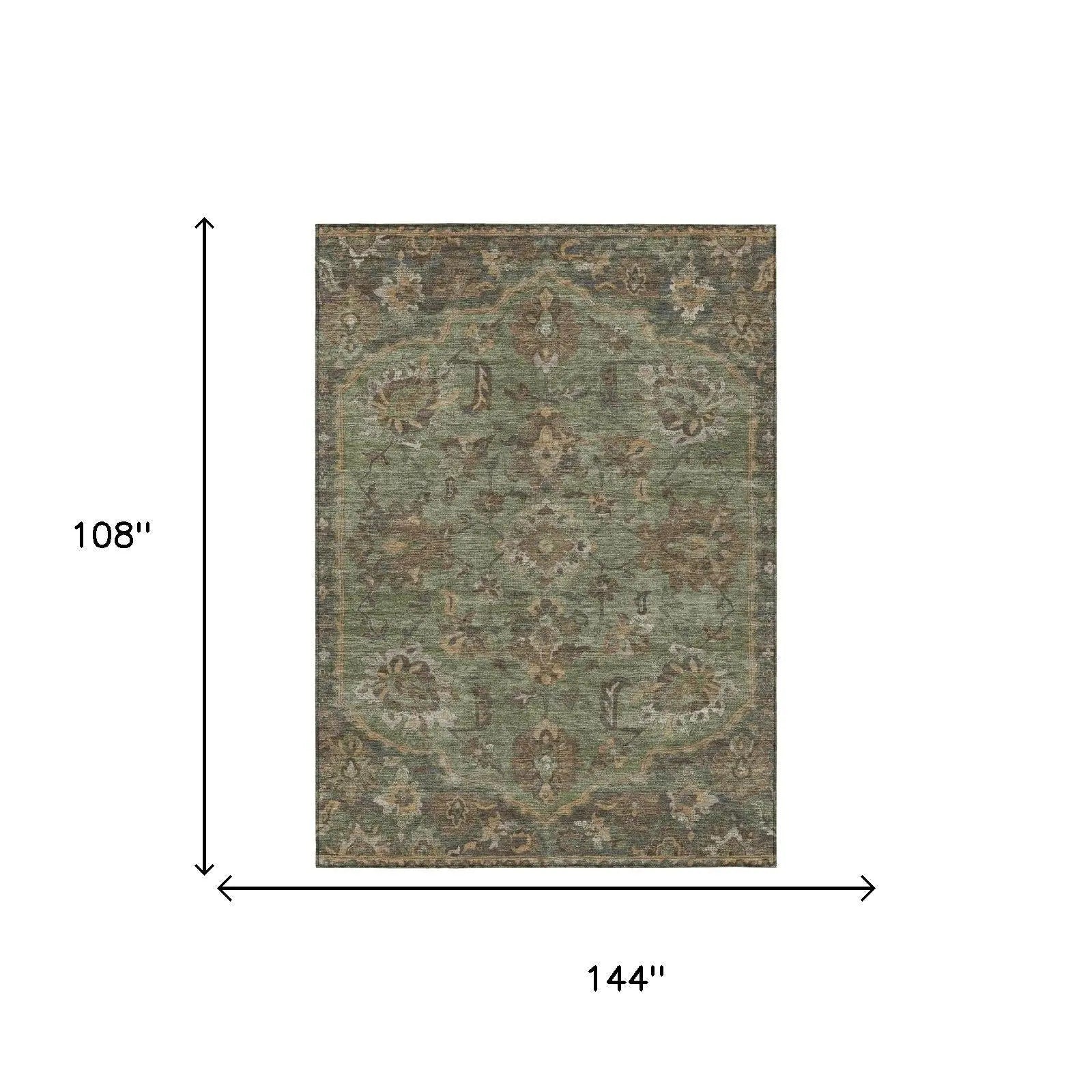 9' X 12' Olive Green And Green Floral Medallion Washable Indoor Outdoor Area Rug Homeroots Outdoor