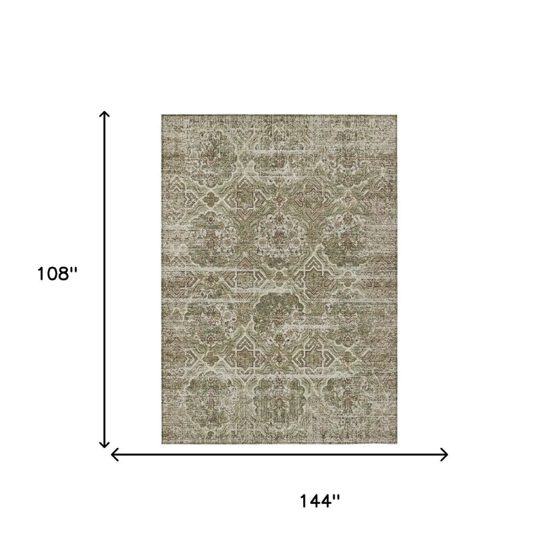 9' X 12' Olive Green And Green Floral Washable Indoor Outdoor Area Rug Homeroots Outdoor
