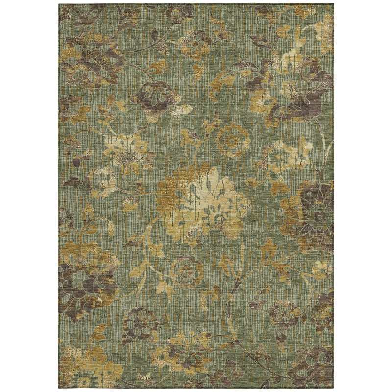 9' X 12' Olive Green And Green Floral Washable Indoor Outdoor Area Rug Homeroots Outdoor