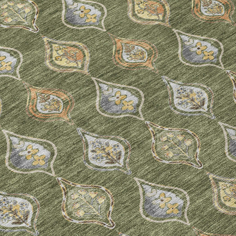 9' X 12' Olive Green And Green Floral Washable Indoor Outdoor Area Rug Homeroots Outdoor