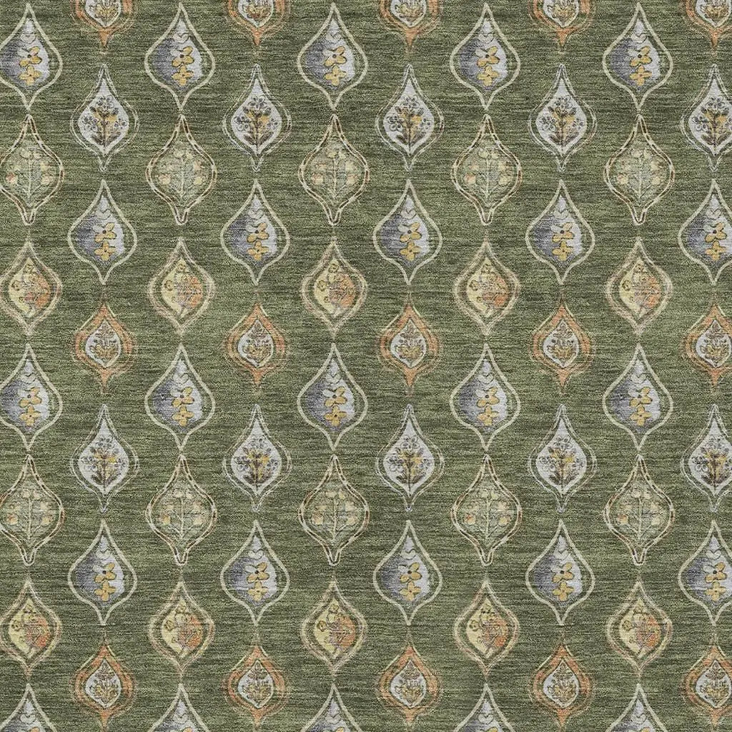 9' X 12' Olive Green And Green Floral Washable Indoor Outdoor Area Rug Homeroots Outdoor