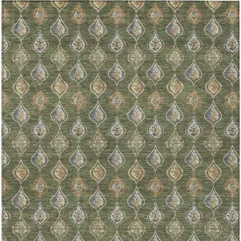 9' X 12' Olive Green And Green Floral Washable Indoor Outdoor Area Rug Homeroots Outdoor