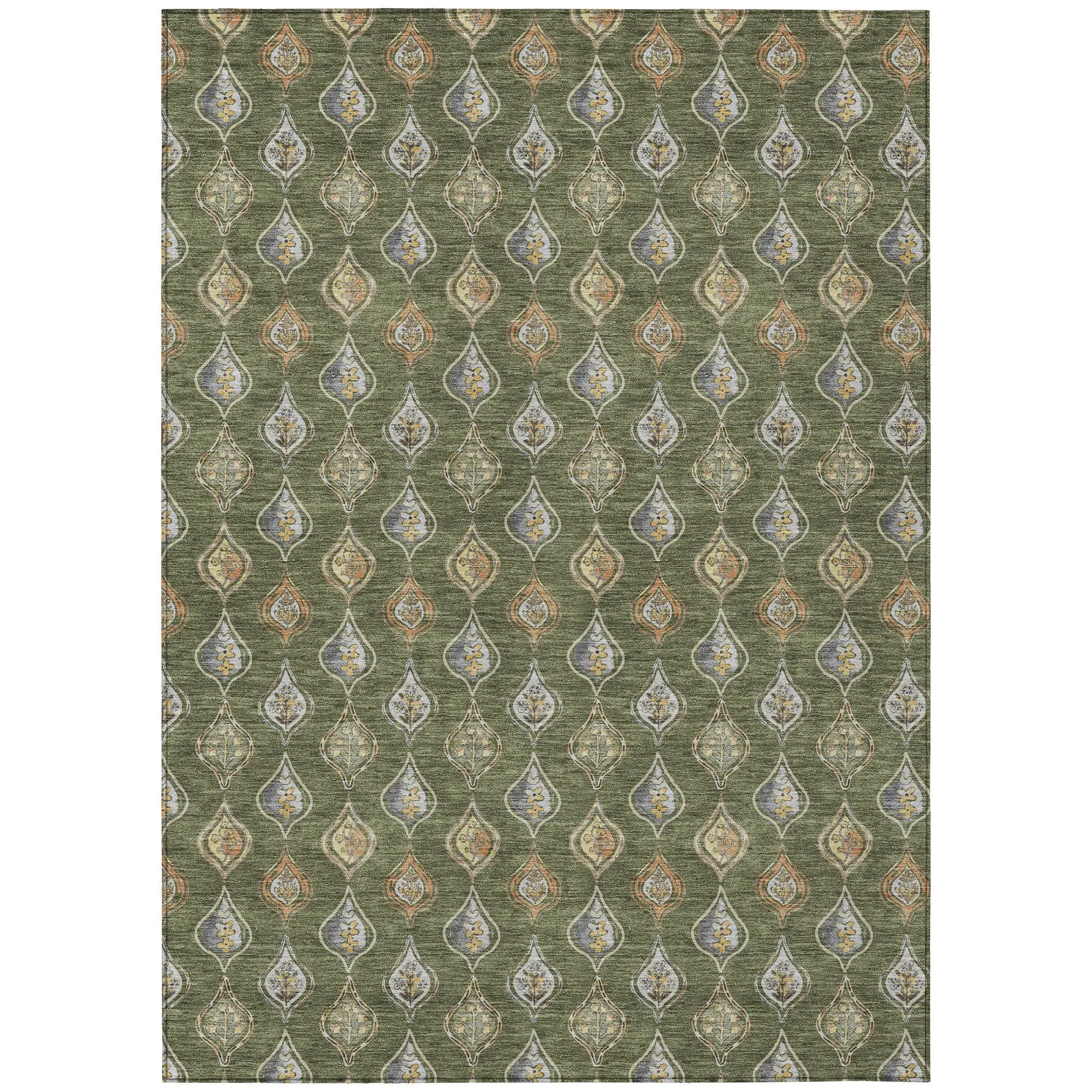 9' X 12' Olive Green And Green Floral Washable Indoor Outdoor Area Rug Homeroots Outdoor