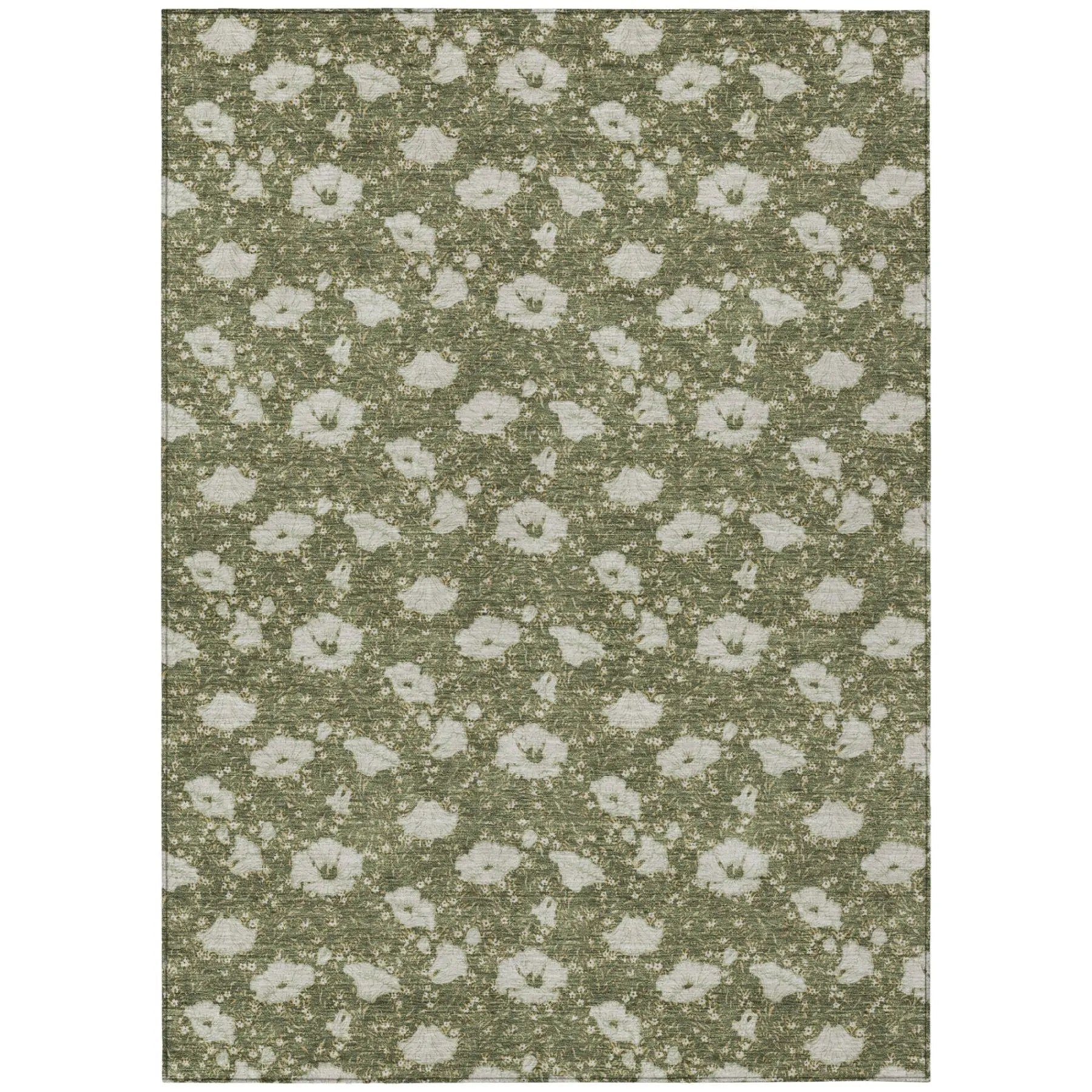 9' X 12' Olive Green And Green Floral Washable Indoor Outdoor Area Rug Homeroots Outdoor