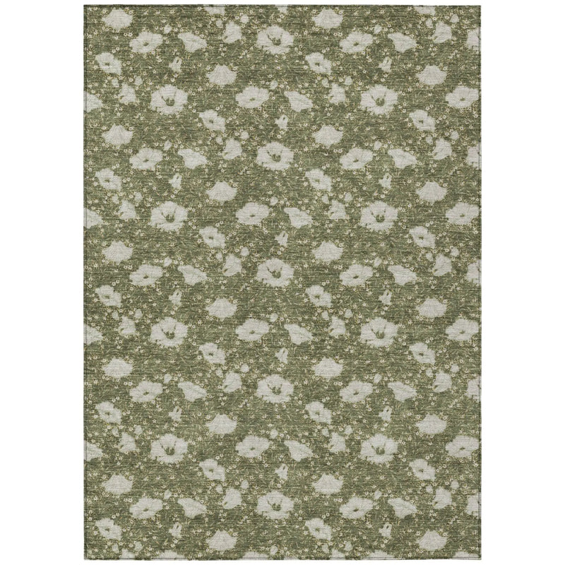 9' X 12' Olive Green And Green Floral Washable Indoor Outdoor Area Rug Homeroots Outdoor
