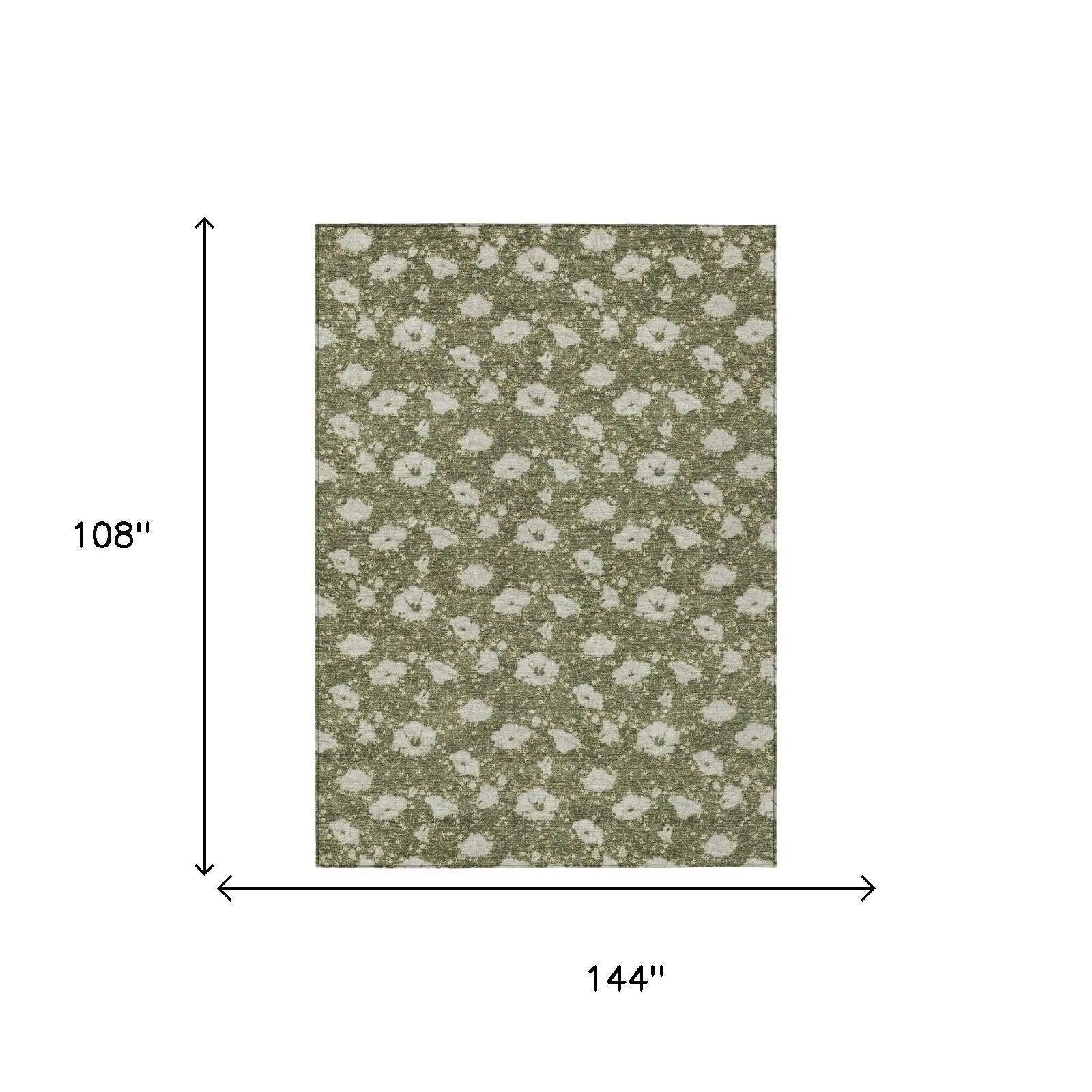9' X 12' Olive Green And Green Floral Washable Indoor Outdoor Area Rug Homeroots Outdoor