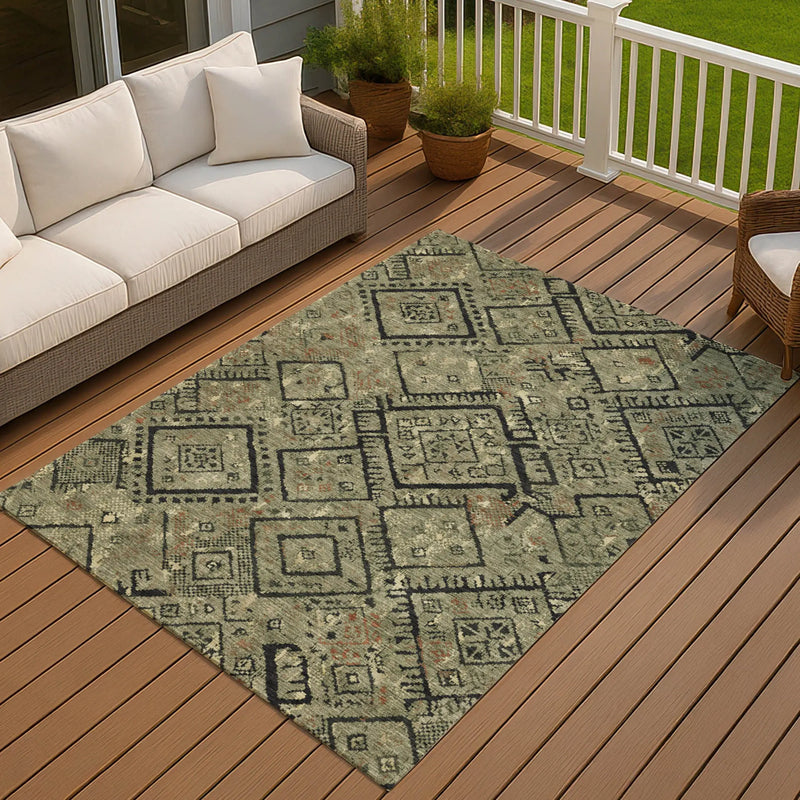 9' X 12' Olive Green And Green Geometric Washable Indoor Outdoor Area Rug Homeroots Outdoor