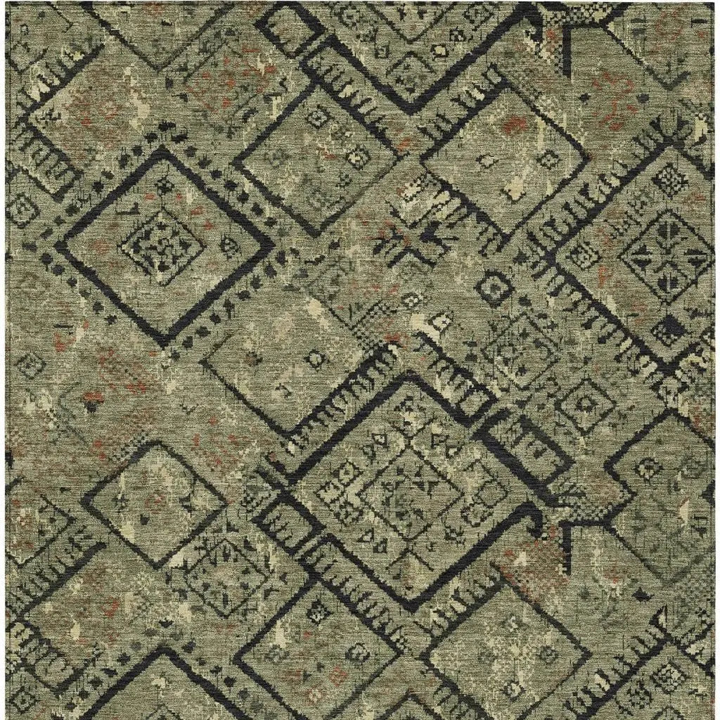 9' X 12' Olive Green And Green Geometric Washable Indoor Outdoor Area Rug Homeroots Outdoor