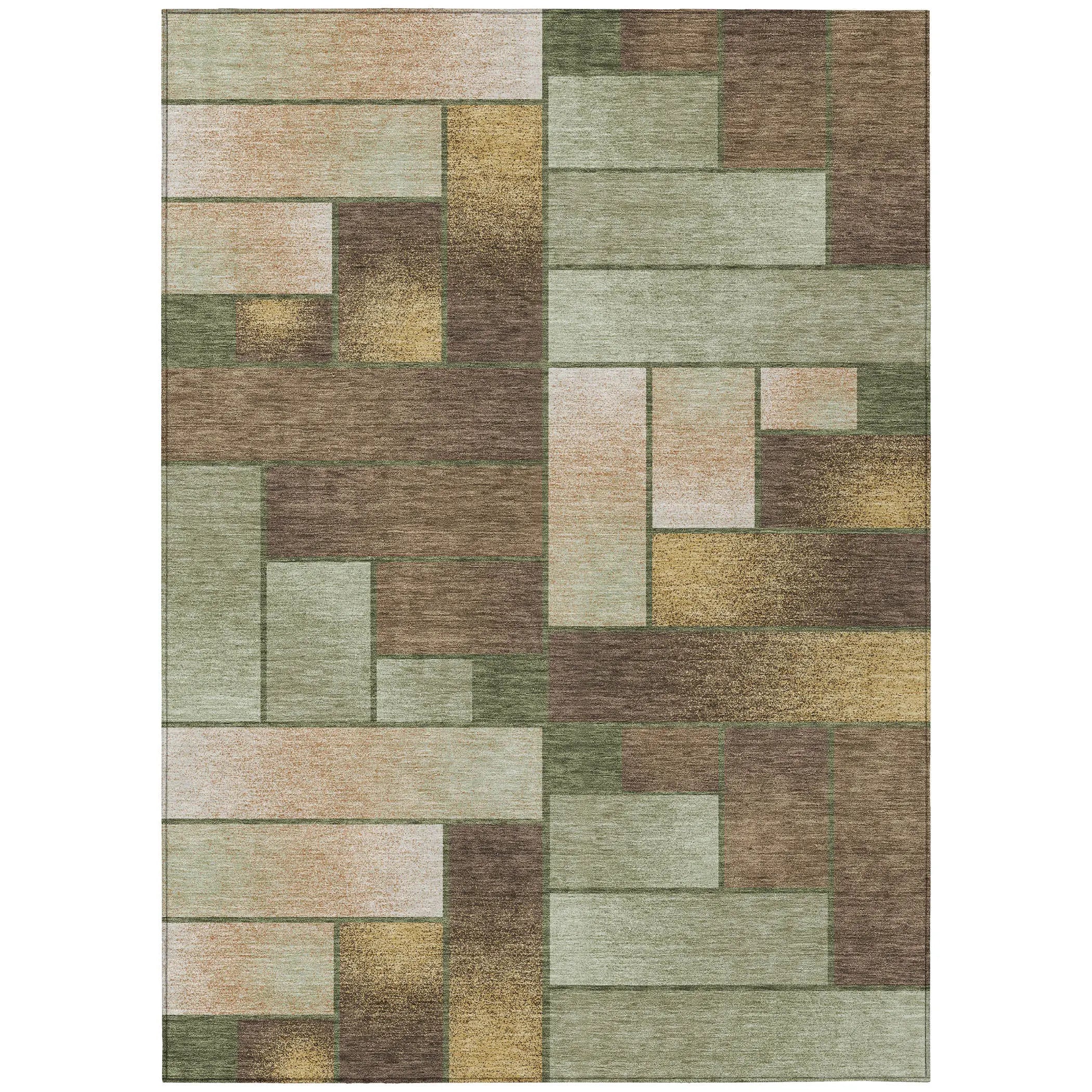 9' X 12' Olive Green And Green Geometric Washable Indoor Outdoor Area Rug Homeroots Outdoor